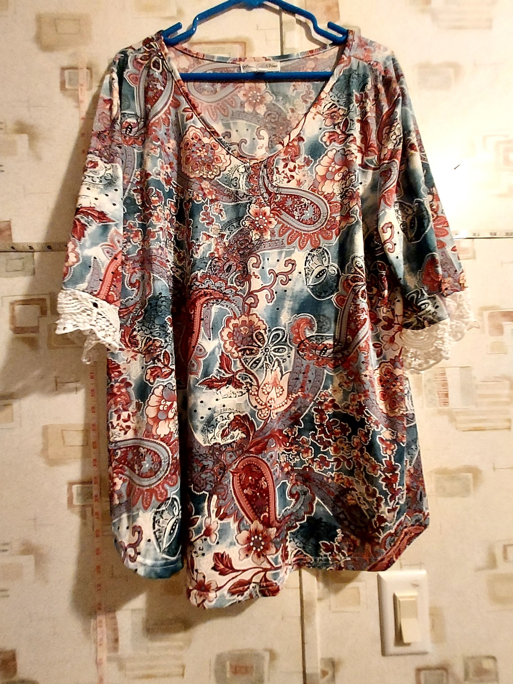 Paisley Lace-Trim Tunic Top - Multi-Color